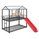 preview thumbnail 7 of 11, House Shape Design Metal Bunk Bed with Roof and Slide for Extra Fun, Sturdy Frame, Red Slide