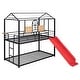 preview thumbnail 7 of 11, Twin Over Twin House Metal Bunk Bed With Slide, Red Slide