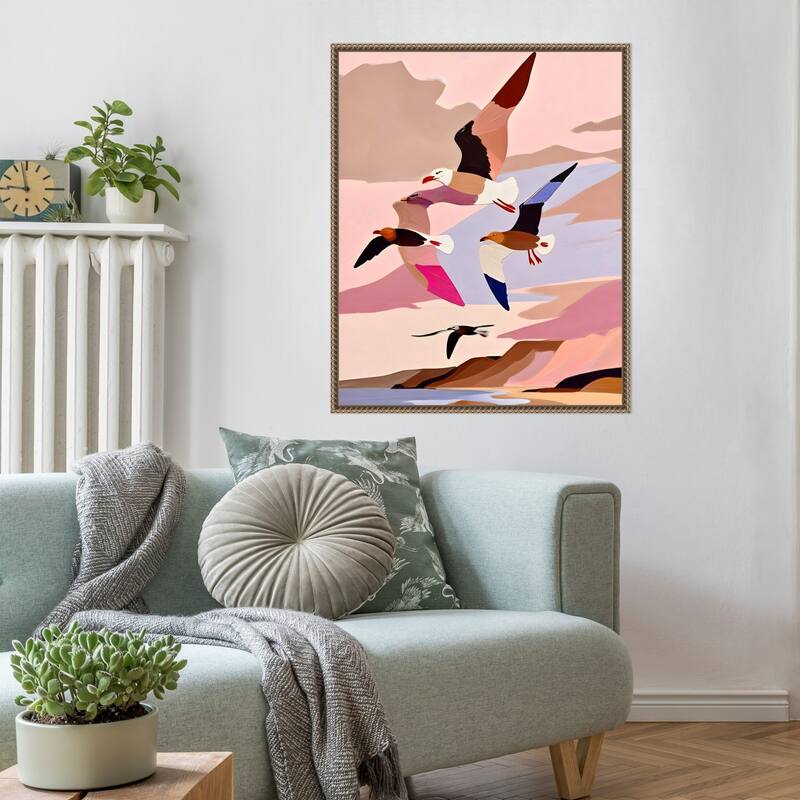 Soaring Silhouette Seagulls by Uma Gokhale Framed Canvas Wall Art