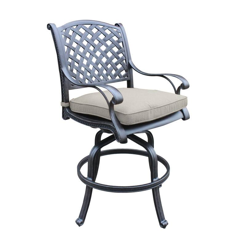 Cast Aluminum Counter Stool With Cushion, Set of 2 - Dark Lava Bronze/Sandstorm