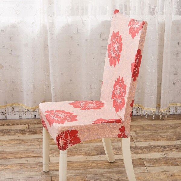 Unique Bargains Pink Floral Removable Elastic Short Dining Chair