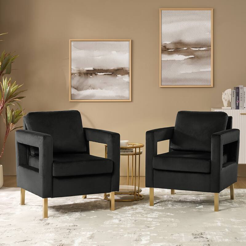 Valentina Modern Upholstered Accent Armchair with Gold Legs Set of 2 by HULALA HOME