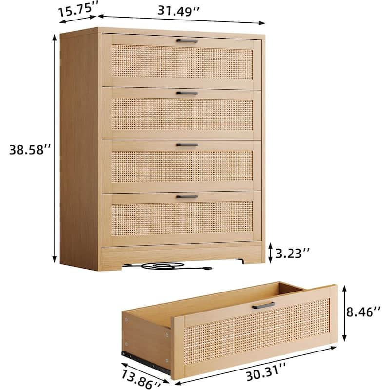 Rattan 4 Drawer Dresser for Bedroom