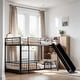 preview thumbnail 2 of 10, Twin over Twin Size Metal Bunk Bed with Slide and Guardrails, Black