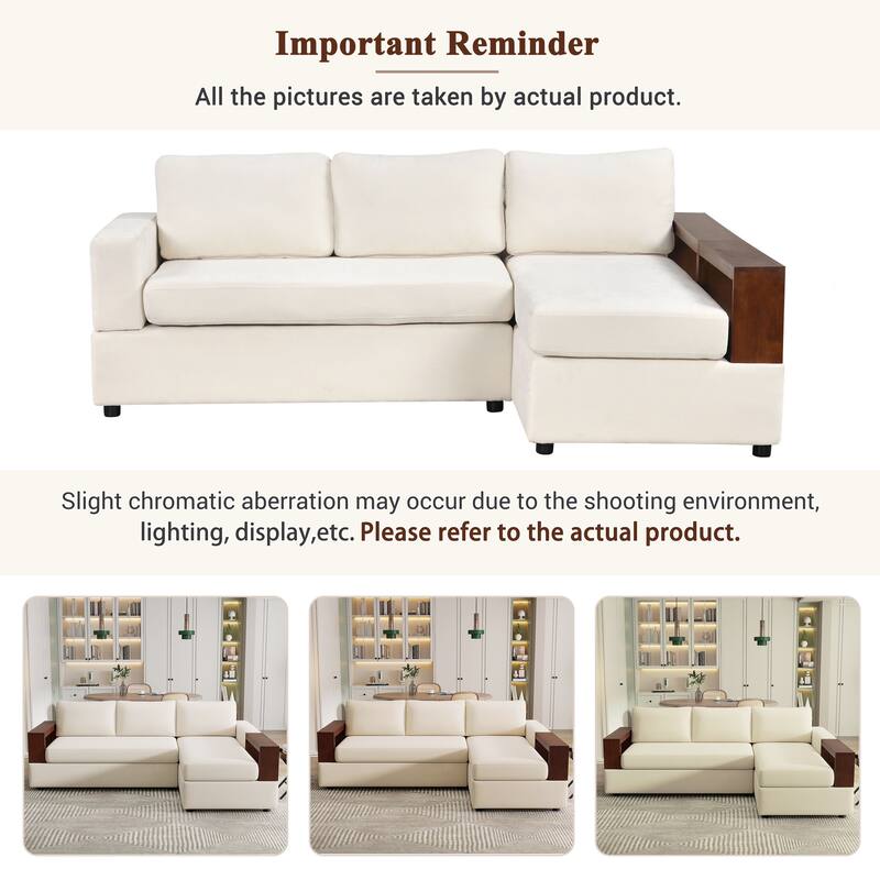 Roomfitters 87 Inch Reversible Sectional Sofa Couch with Storage Armrest, Chaise Lounge