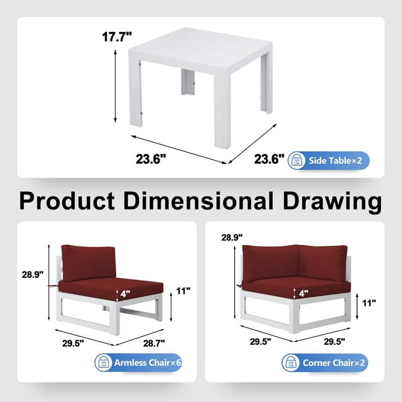 FINCATI White Aluminum Modern Patio Furniture Sectional Sofa Set with Cushion