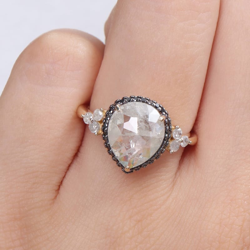 Miadora 3 1/7ct TDW Black & White Diamond Halo Ring in 10k Yellow Gold with Black Rhodium Plating