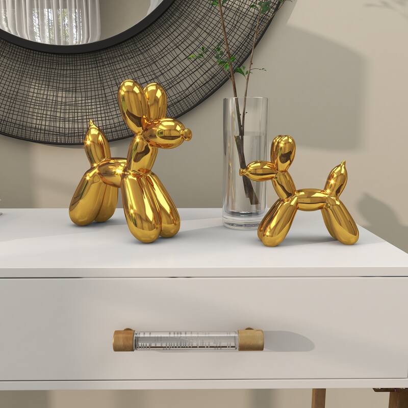 Gold Porcelain Ceramic Balloon Dog Sculpture (Set of 2) - Gold, Silver, White, Black, Multi Colored