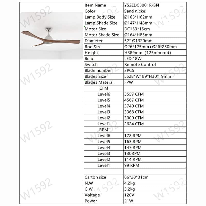 6 Speed Reversible Ceiling Fan Light with Remote and DC Motor