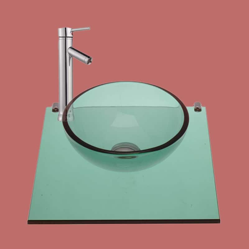Wall Mount Bathroom Sink Mystic Plateau 16-5/8 in. Round Tempered Glass Vessel Sink Renovators Supply