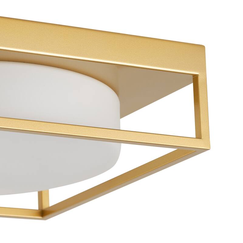 Farmhouse Square Metal Frame Flush Mount Ceiling Light with White Glass Shade