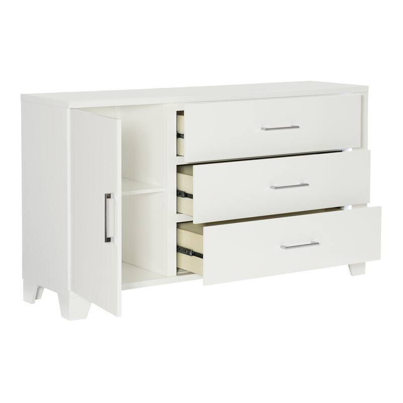 Modern Glam LED Bedroom 5pc Set White Bed Nightstand Dresser Mirror Chest
