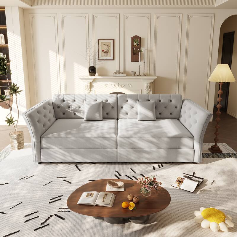 100" Oversize Pull-Out Sofa Bed, Convertible Sleeper Sofa, Velvet Loveseat Sofa, Tufted Sofa, Modern Sofa Couch with Flared Arms