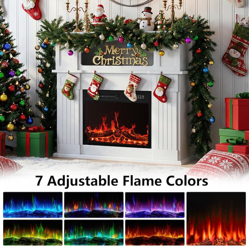BOSSIN 43" Electric Fireplace with Mantel, 23 inch Electric Fireplace Insert,Freestanding TV Stand with Fireplace Wooden Firebox