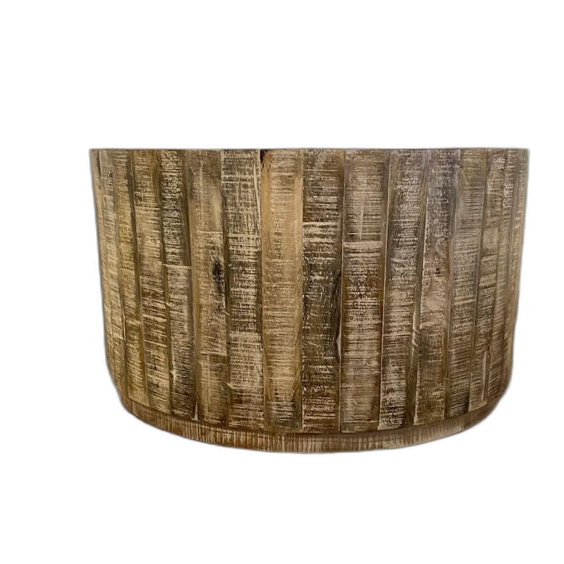 32" Solid Wood Round Distressed Drum Coffee Table for Living Room - 32” x 32” x 18”