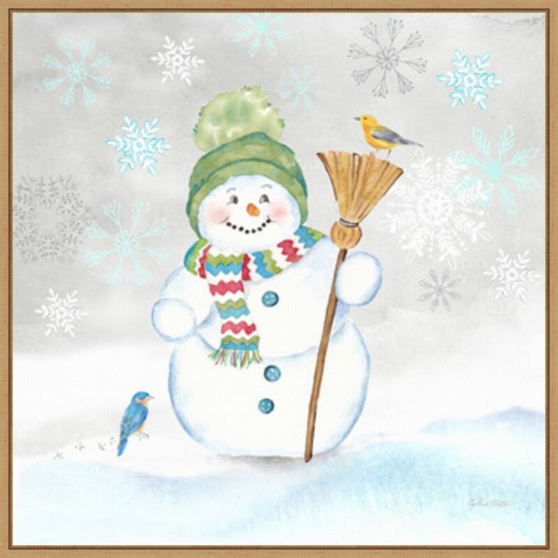 Let it Snow Blue Snowman IV by Cynthia Coulter Canvas Art Framed - 22 x 22 in