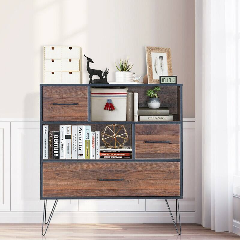 Multipurpose Sideboard Storage Cabinet with Metal Leg & Drawers - 35.5" x 15.5" x 40" (L x W x H)