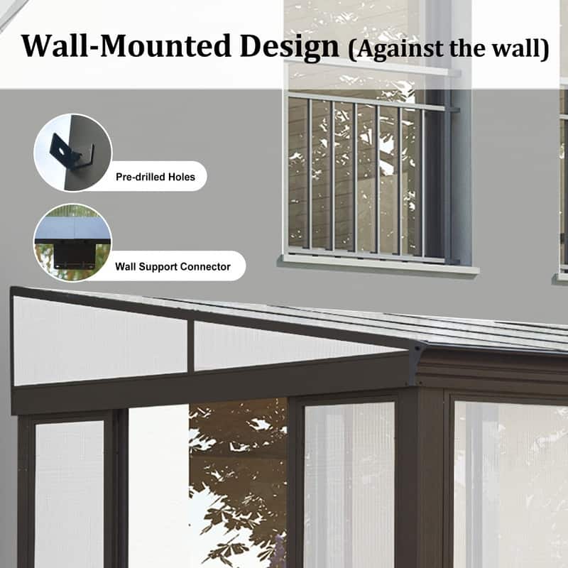 Domi Wall-Mounted Sunroom with Sloped PC Roof and Lockable Sliding Doors