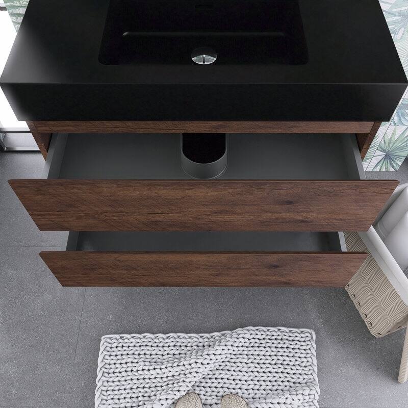 24"/30"/36" Wall-Mounted Bathroom Vanity Set with Black Integrated Quartz Sand Sink