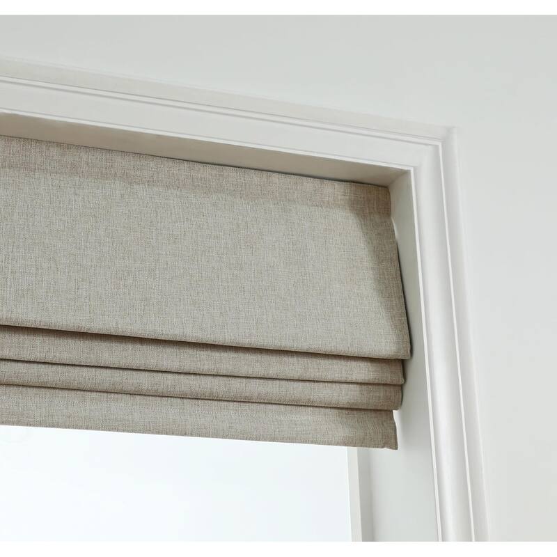 100% Blackout Roman Shade Belgian Linen Look Polyester Fabric