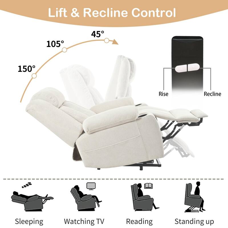 Power Lift Recliner Chair for Elderly, Fabric Lift Chairs w/ Extended Footrest, with 2 Cup Holders,Side Pockets, Remote Control