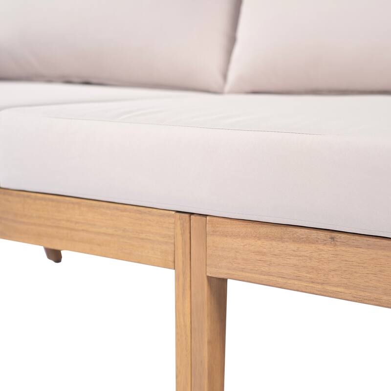 Acacia Wood 3-Seater Patio Sofa with Rope Weave - Outdoor Teak-Look Sofa with Beige Cushions & Pillows for Garden, Poolside