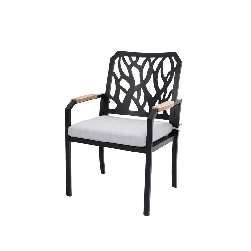 Outdoor Patio Aluminum Stationary Dining Chairs 2PCS Brown