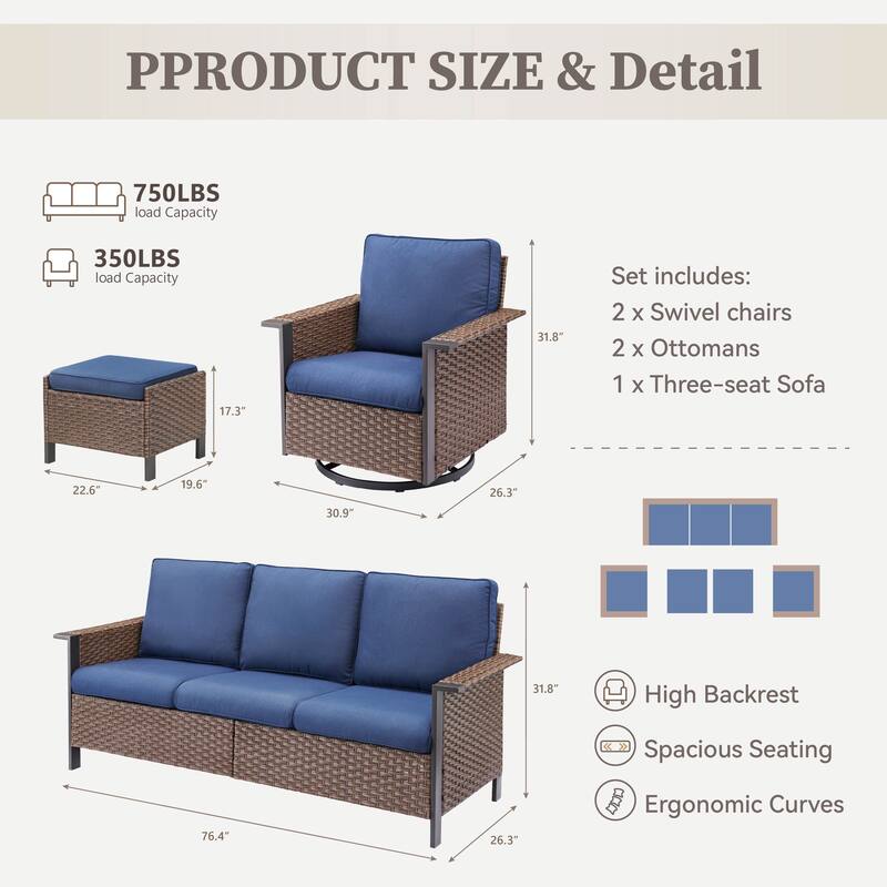 Pocassy Outdoor Wicker 4-Piece Sofa Swivel Chair with Ottoman