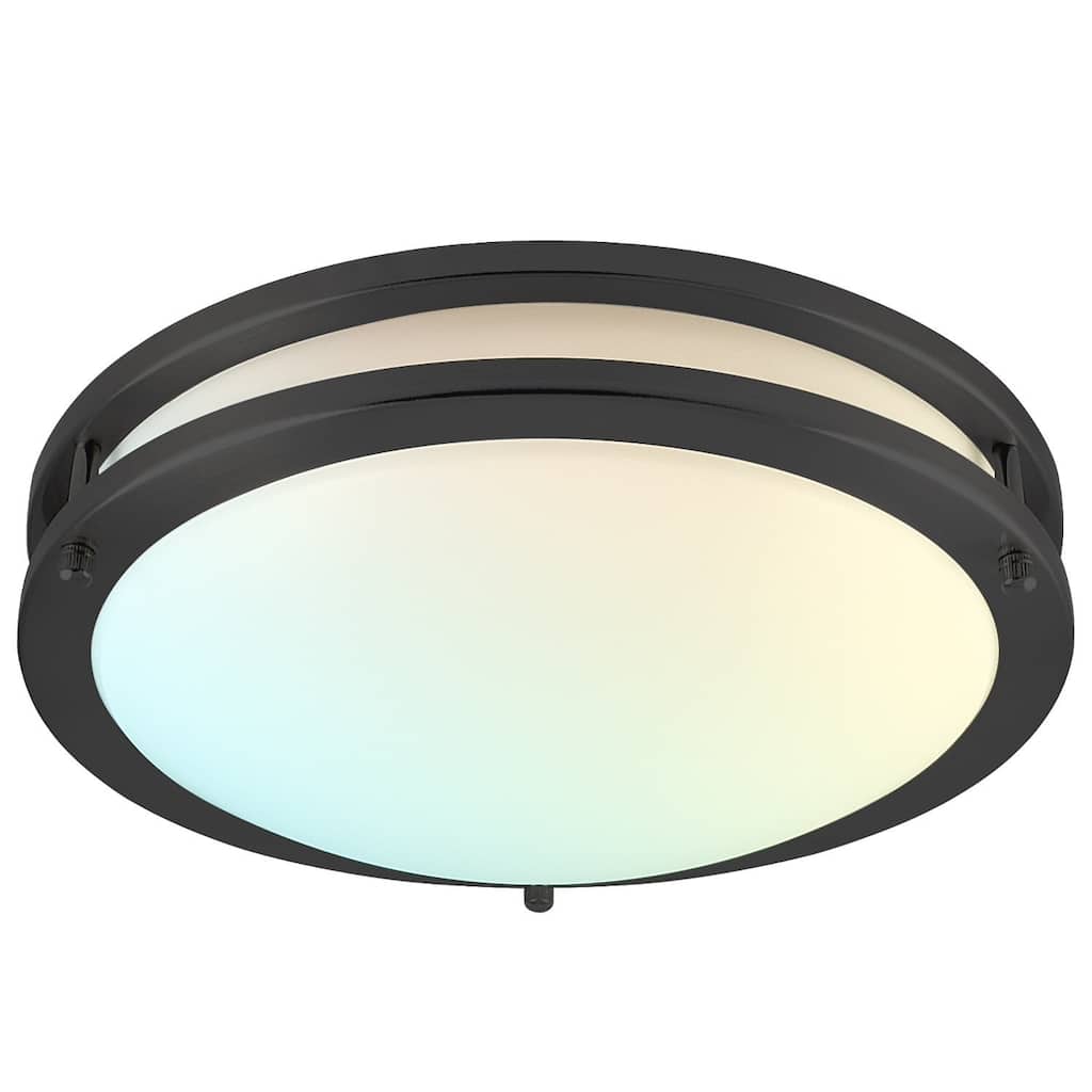 Luxrite 12 Inch LED Flush Mount Ceiling Light 5 Color Selectable Dimmable 14W 1120 Lumens ETL Listed Matte Black