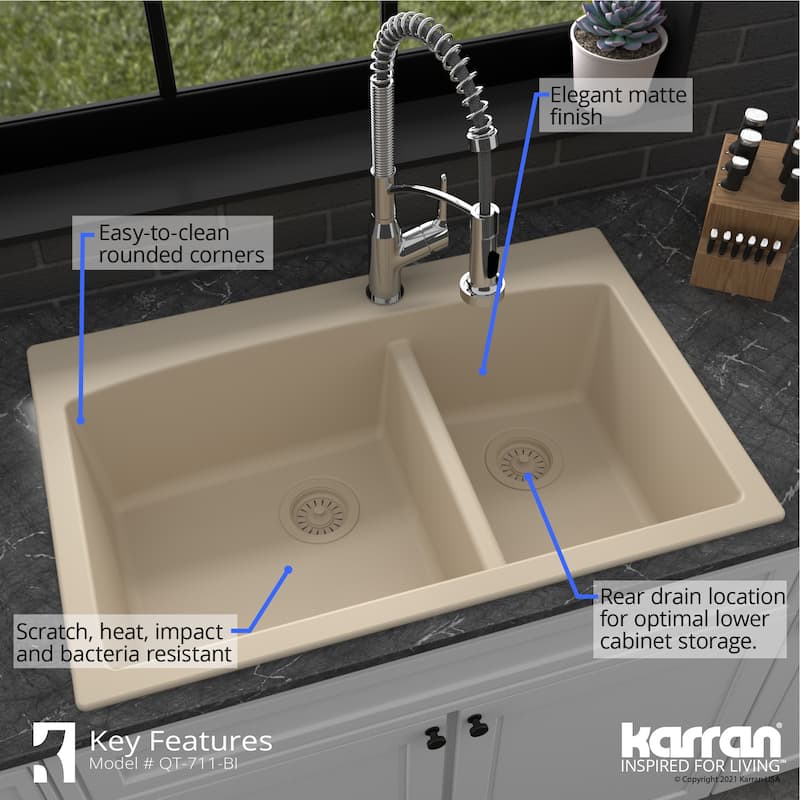 Karran Drop-In Quartz Double Bowl Kitchen Sink