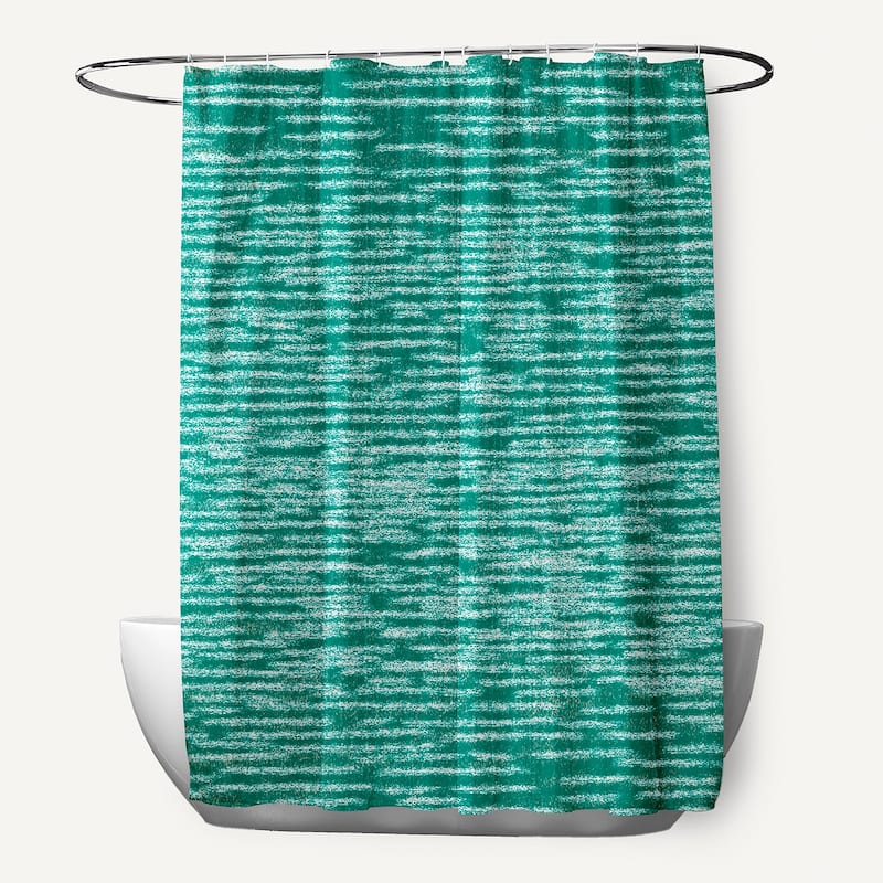 71 x 74-inch Marled Knit Geometric Print Shower Curtain - Green
