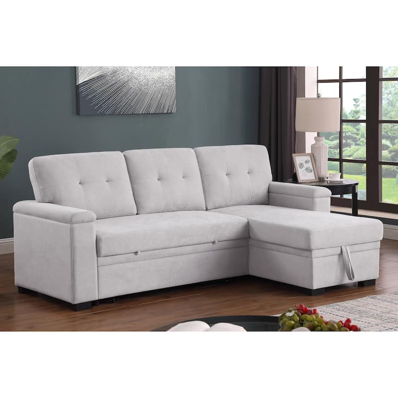 84.5"W Light Gray Woven Reversible Sleeper Sofa with Storage Chaise