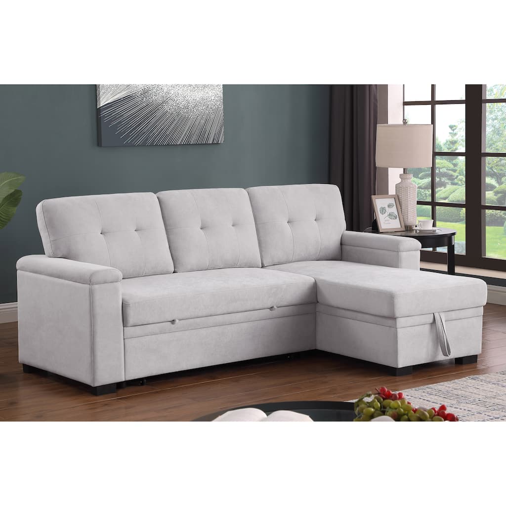 84.5"W Light Gray Woven Reversible Sleeper Sofa with Storage Chaise