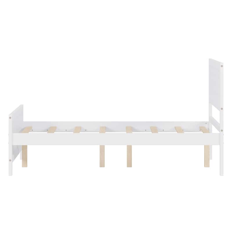 Wood Platform Bed Frame with Headboard and Wood Slat Support