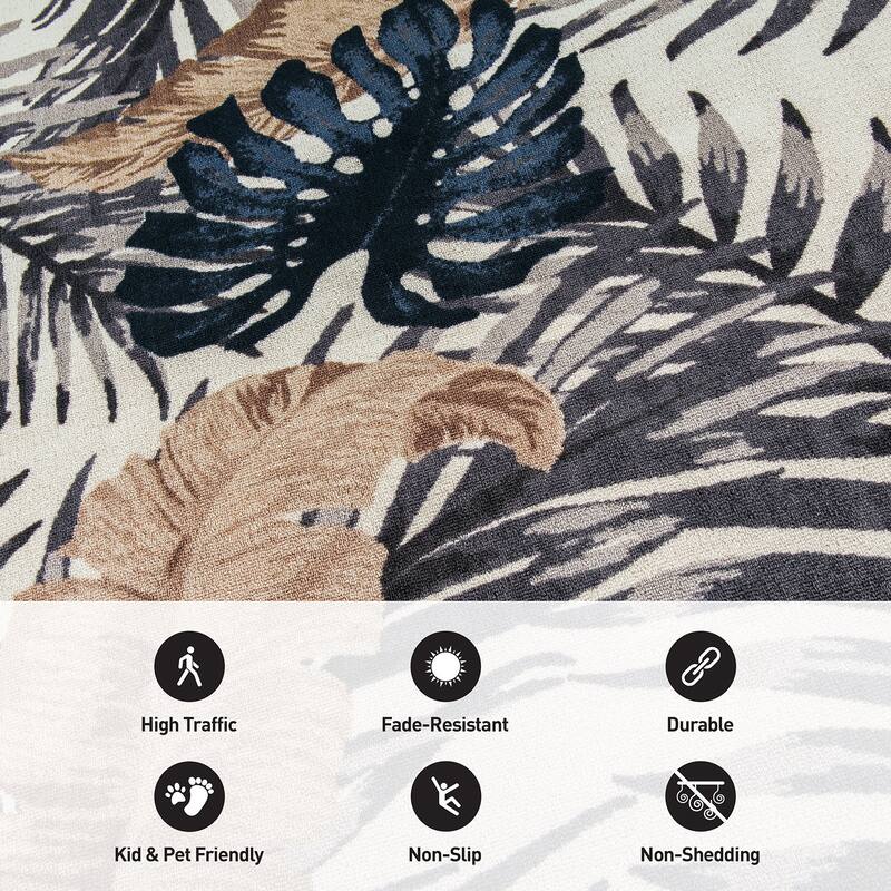 Contemporary Tropical Floral Leaves Non Slip Area Rug