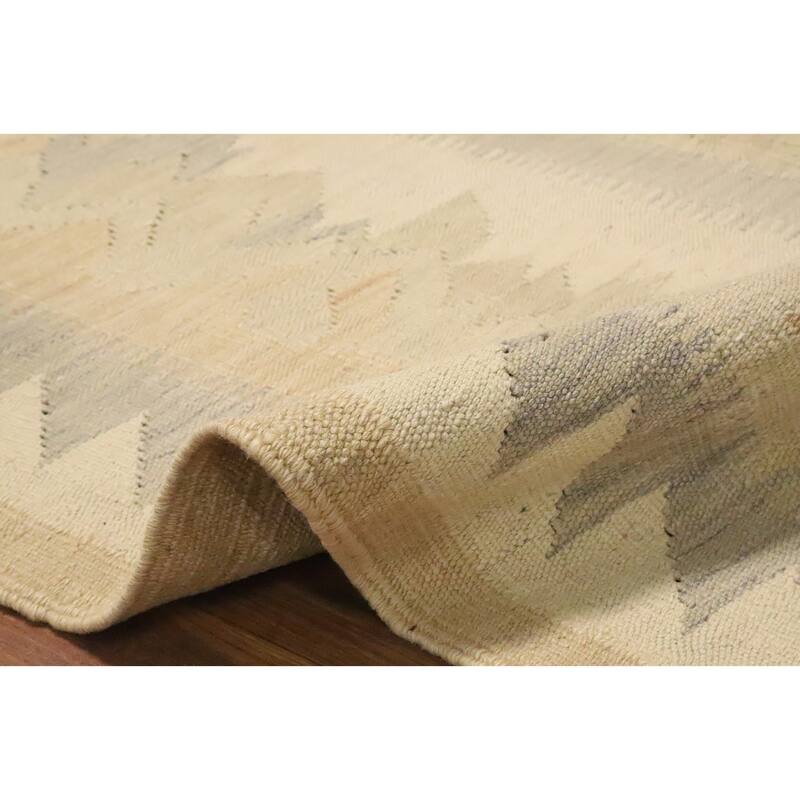 Hand Woven Oriental 100% Wool Carpet Southwestern Tribal Beige & Ivories Kilim Area Rug - 9' 10'' X 6' 4''