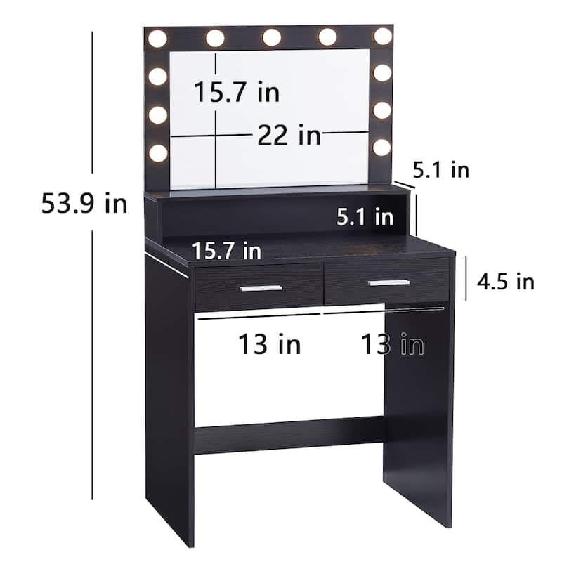 Small Vanity Table with 2 Drawers 3 Light Modes Makeup Mirror