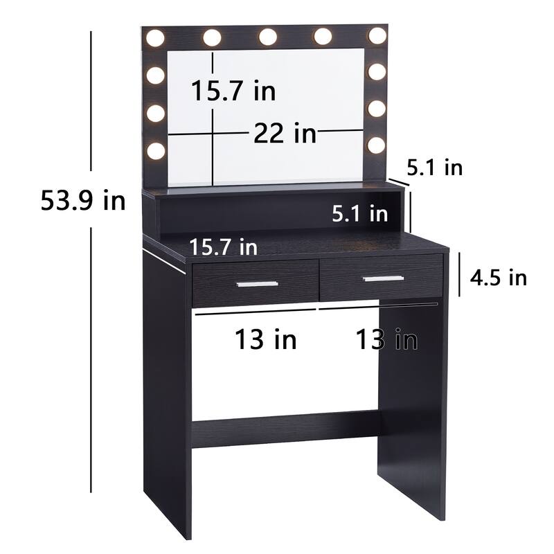 Vanity Desk with Lighted Mirror, Makeup Table with Drawers and 3 Lighting Modes for Bedroom