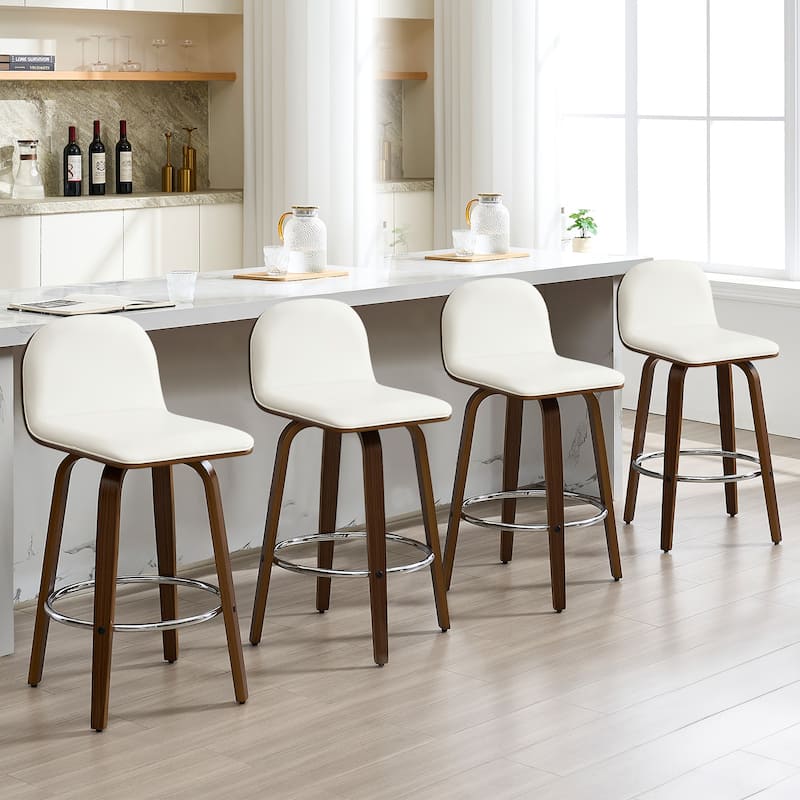 Upholstered Wood Swivel Bar Stools/ Counter Stool - Set of 4 - Cream - Bar Height
