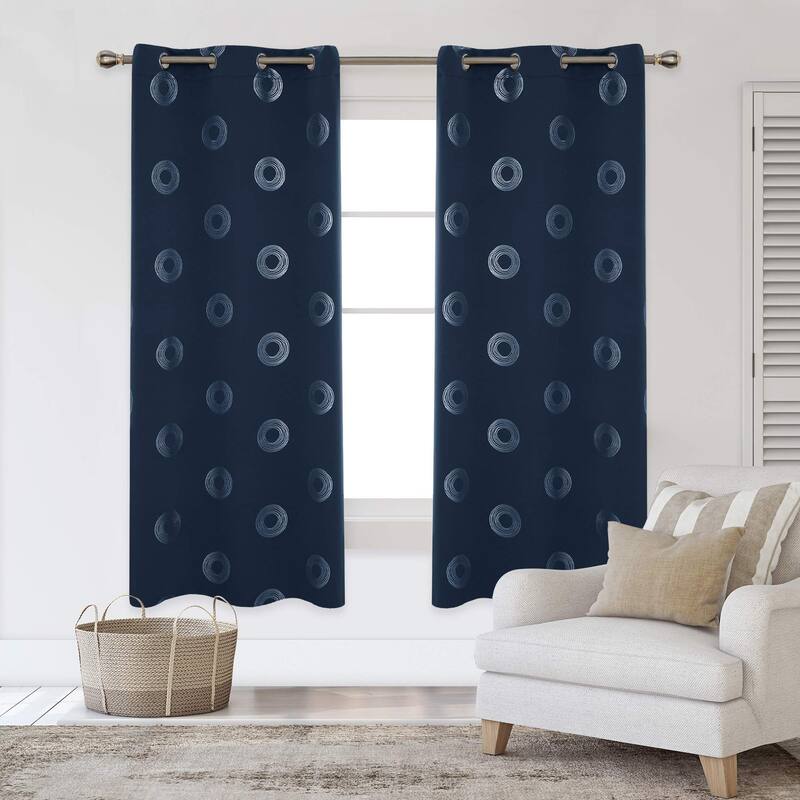 Concentric Circles Pattern Room Darkening Curtain 2 Panels - 42Wx72L-2PC - Navy Blue