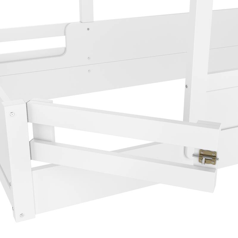 Twin Size Floor Bed with Guardrails and Roof, Kids House Floor Bed with a Small Built-in Tray and Free-installed Signboard