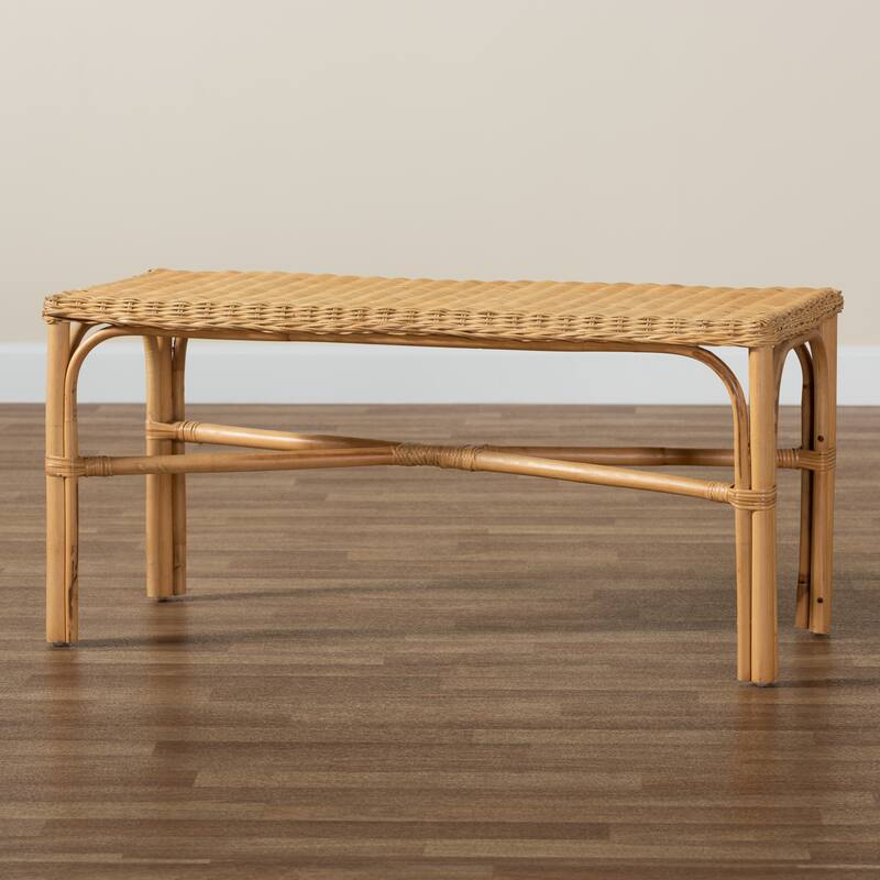 Cacaban Modern Bohemian Natural Brown Rattan Accent Bench
