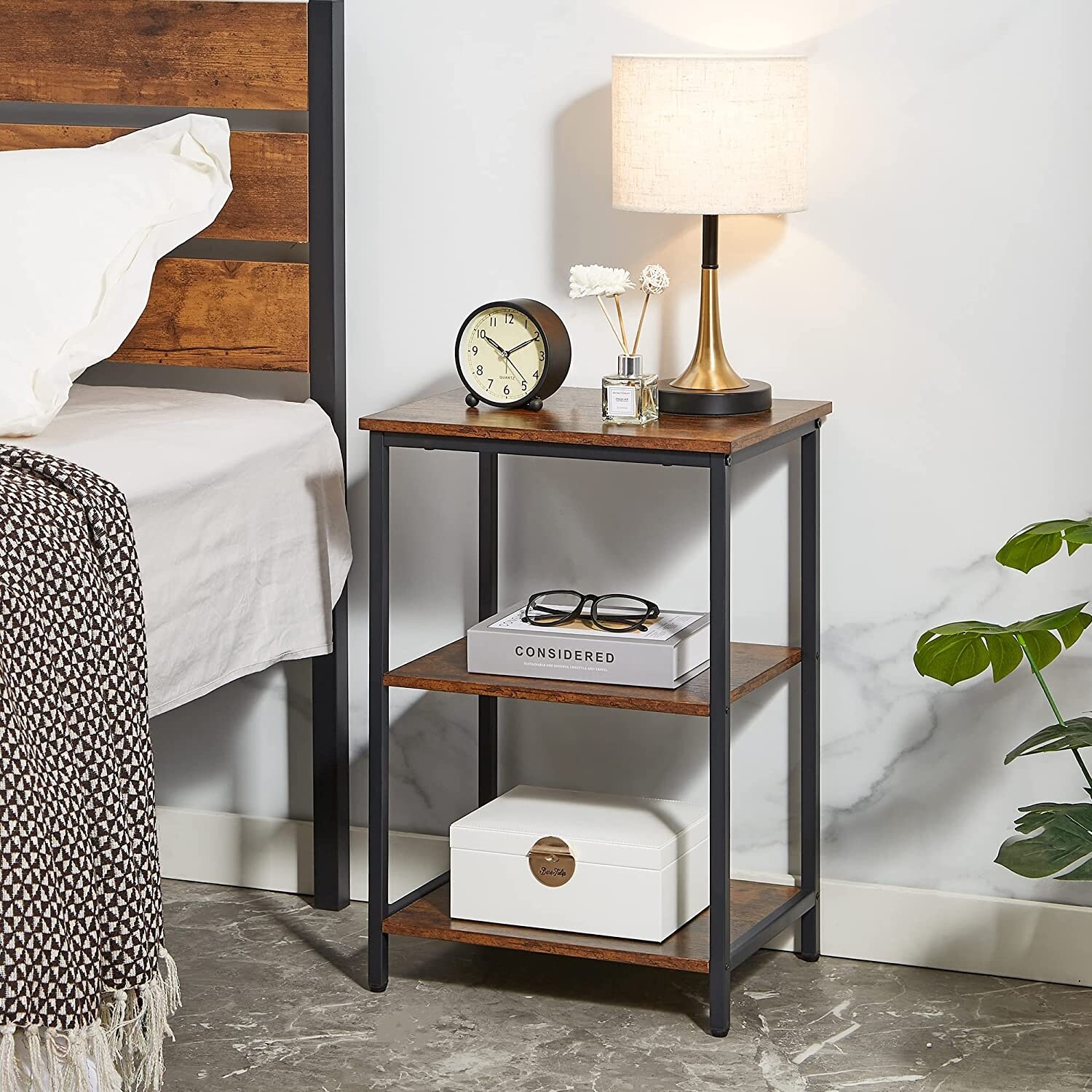 Javlergo Set of 2 End Side Table with 3-Tier Storage Shelf - On