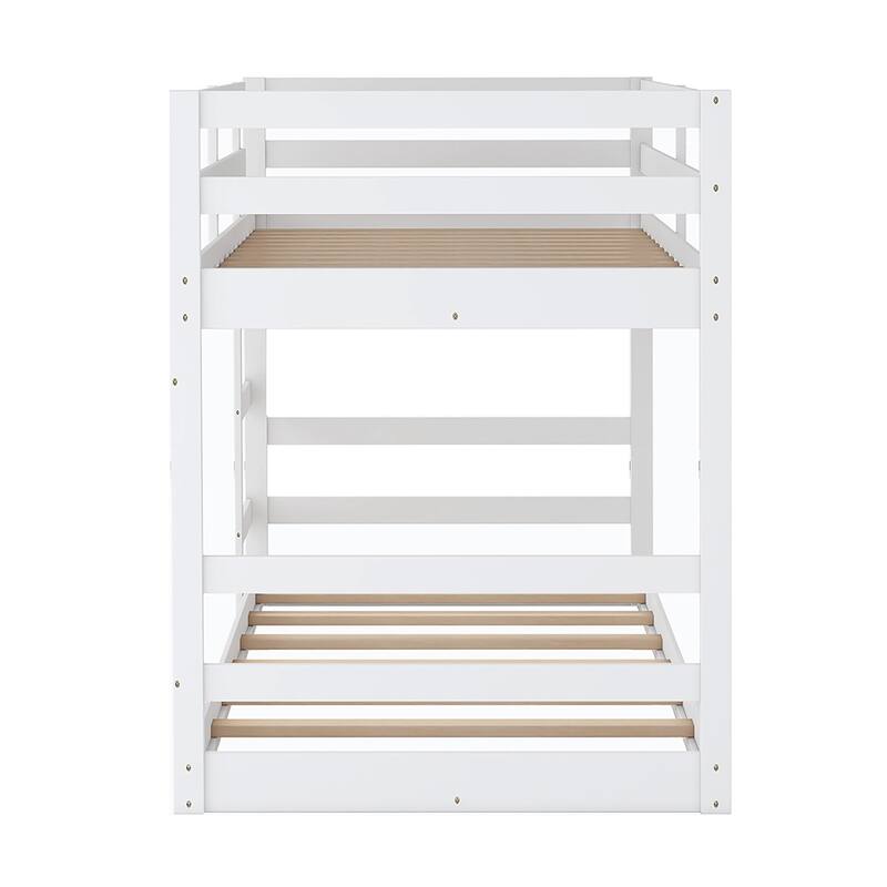Roomfitters Twin Over Twin Bunk Bed with Ladder, Solid Wood Frame, Space-Saving Modern Bedroom Furniture, White
