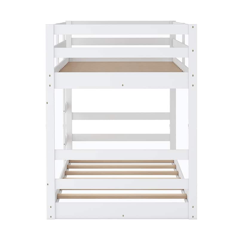 Wood Bunk Bed Kids Low Bunk Bed with Ladder Both Sides and Full-Length Safety Guardrail Solid Pine Wood Frame for Kids Bedroom