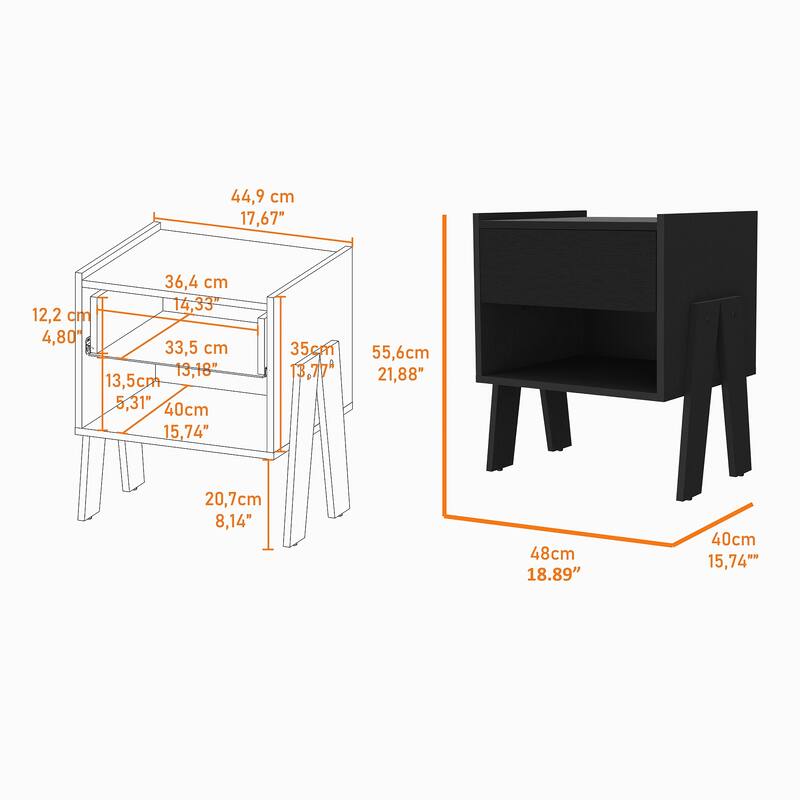 Black 1-Drawer 1-Shelf Nightstand