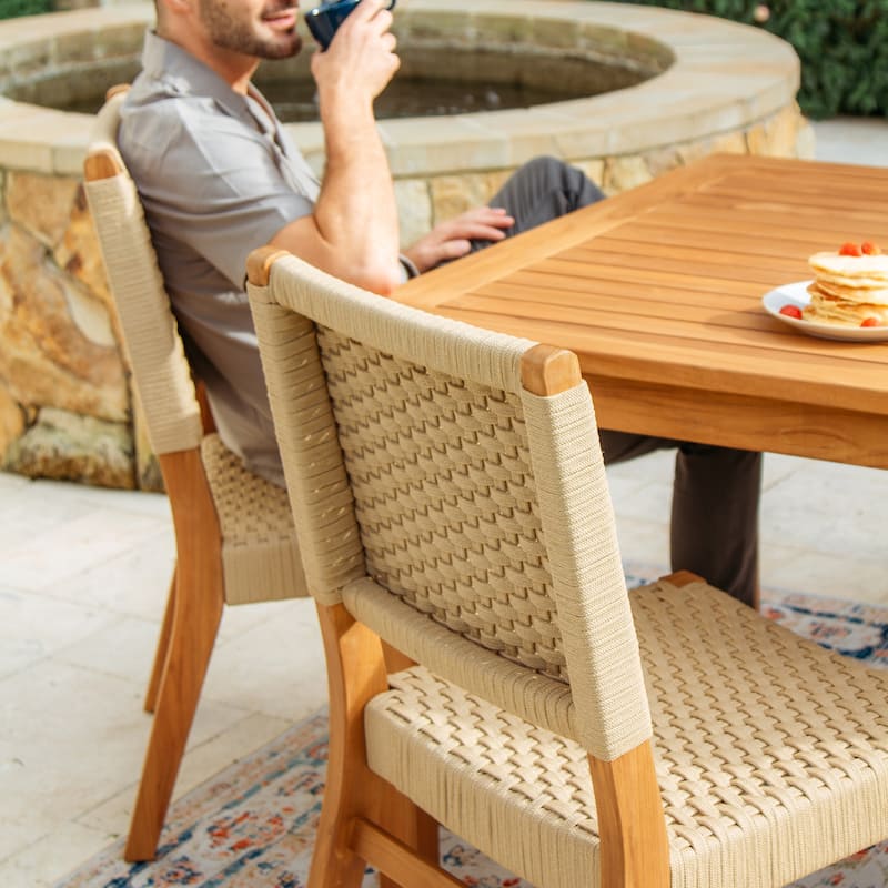 Cambridge Casual Zephyr 5-Piece Teak Patio Dining Set with Woven Rope Chairs