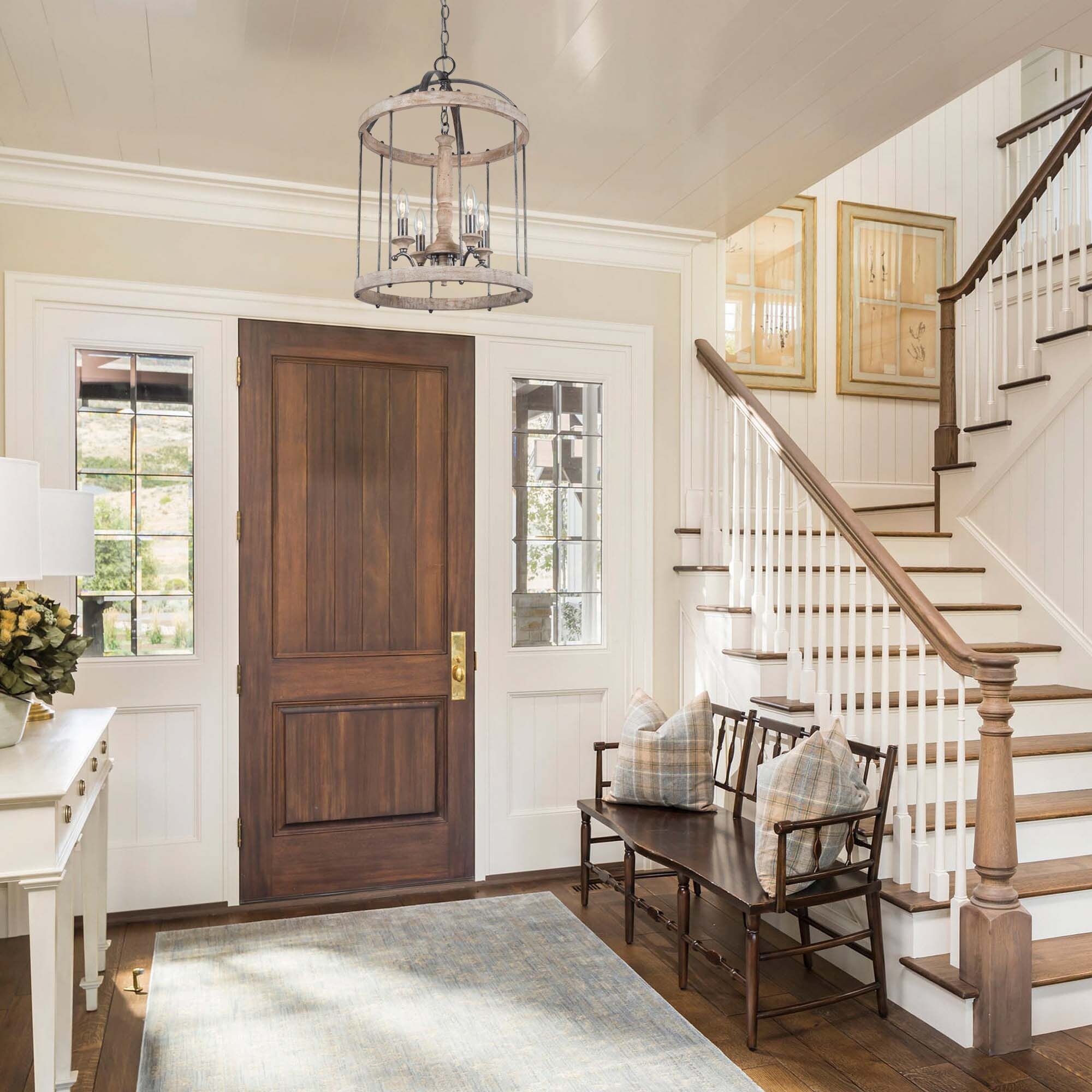 Farmhouse Wood Chandelier 4 Light Bird Cage Design Pendant L15 9 Xw15 9 Xh22 4 Overstock 31930574