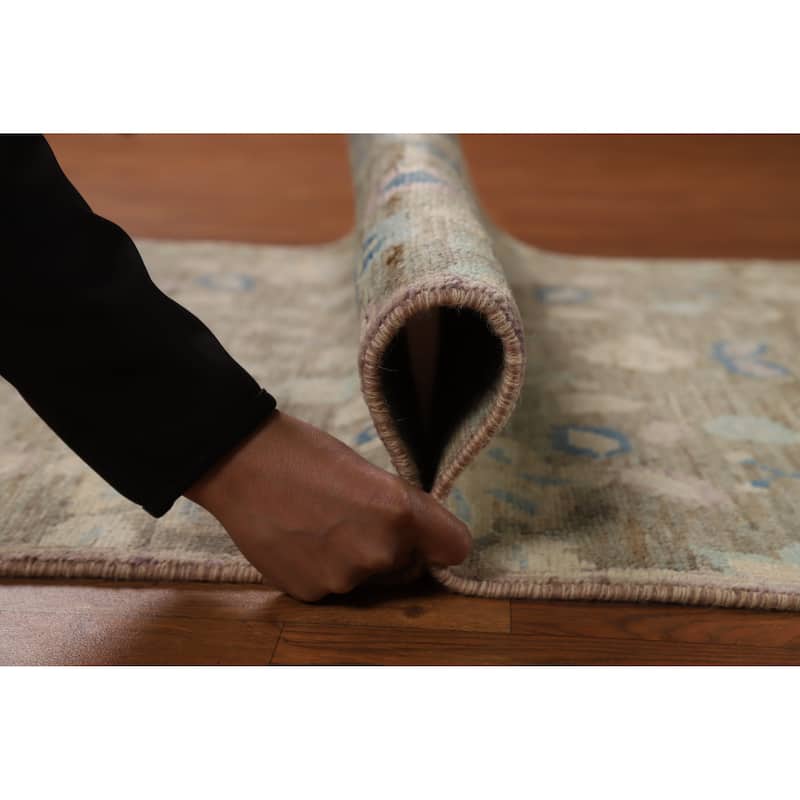 Hand Knotted Oriental 100% Wool Carpet Transitional All-Over Greys & Charcoal Oushak Runner Rug - 11' 8'' X 3' 0''
