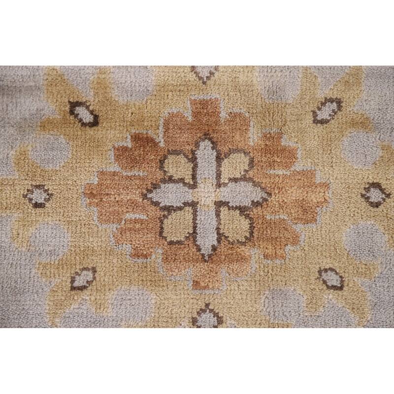 Hand Knotted Oriental 100% Wool Carpet Transitional Geometric Greys & Charcoal Oushak Area Rug - 11' 10'' X 9' 0''